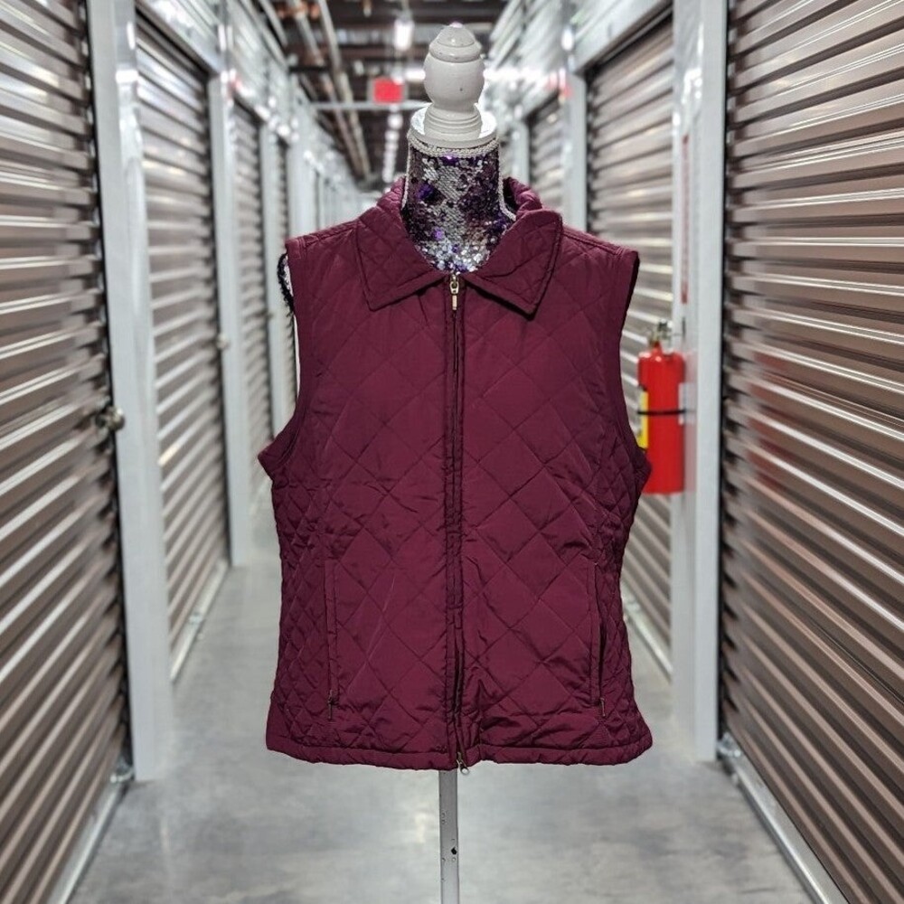 Croft & Barrow Women's Size XL Burgundy Full‎ Zip Puffer Vest Gorpcore Utility